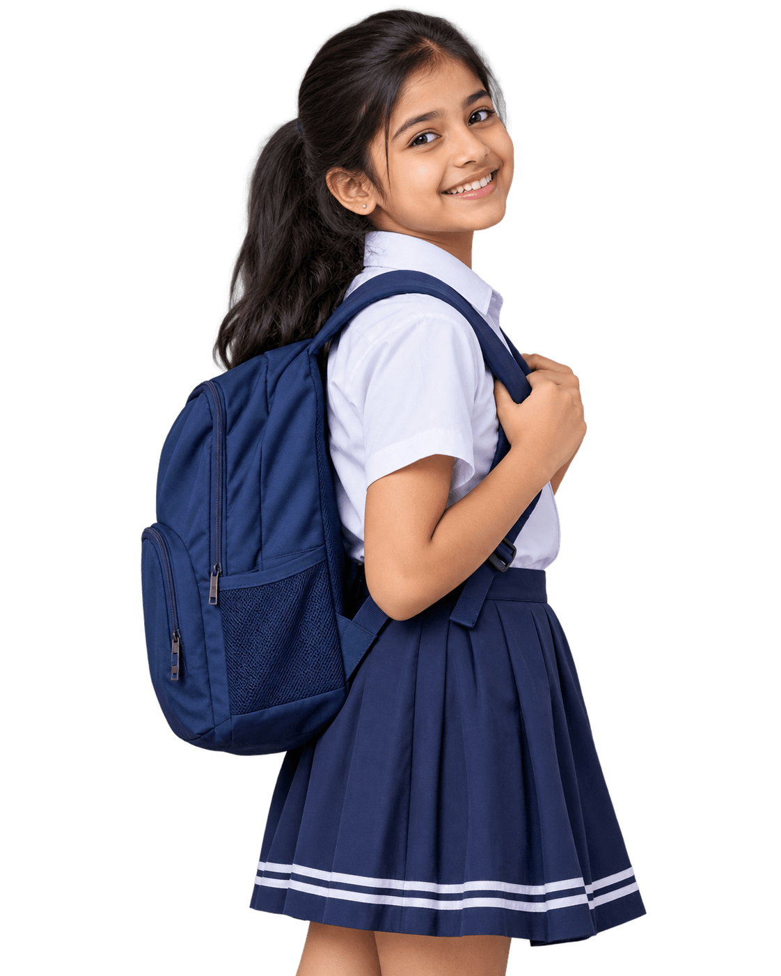 Smiling school student wearing a backpack
